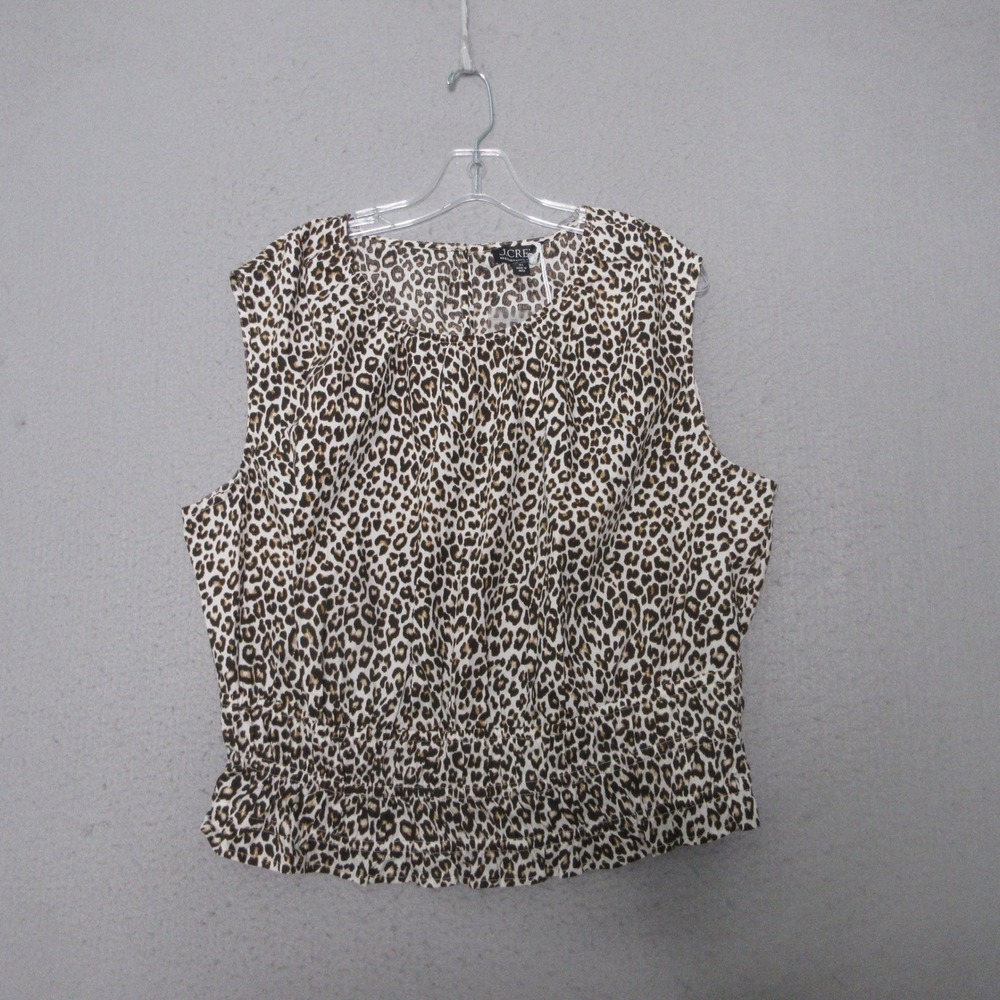 J Crew Regenerative Collection Top XL Hyacinth Leopard Cotton Poplin Smocked NWT